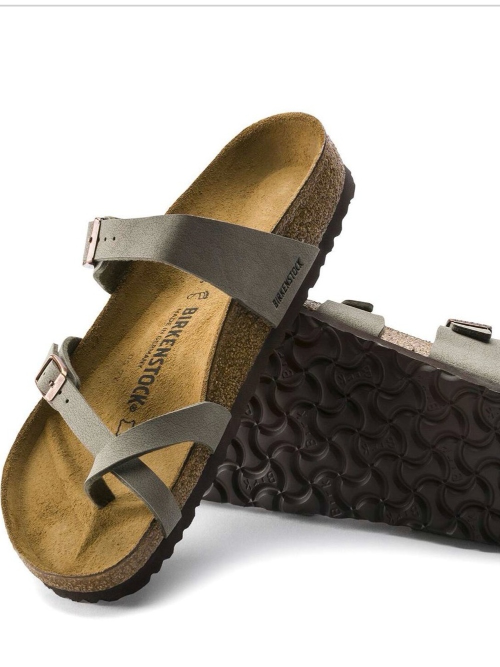 Birkenstock Women’s Grey Strappy Cork Footbed Sandal- Stone Mayari
